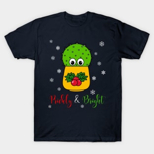 Prickly And Bright - Cute Cactus In Christmas Holly Pot T-Shirt